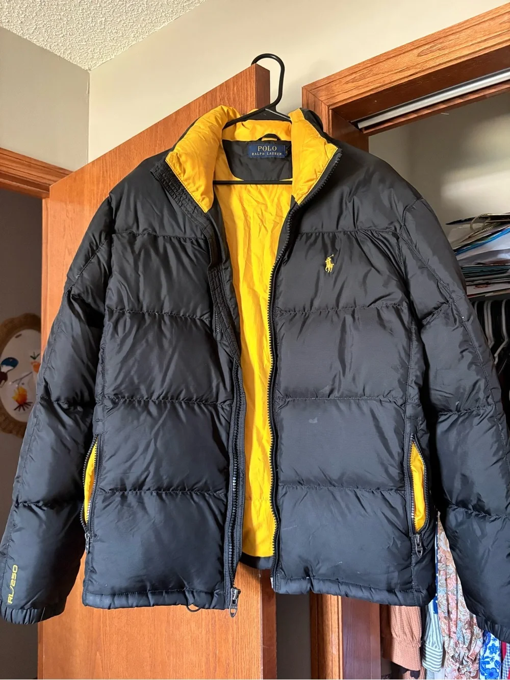 Ralph Lauren Black Puffer Jacket with Yellow Lining